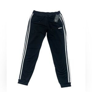 Adidas Black Running Track Sweatpants with White Stripes